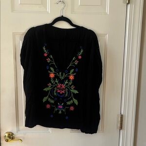 Embroidered Black Floral Women's Top